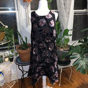 LOFT black velvet floral shift dress